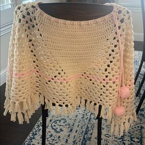 Elegant Cream and Pink Crochet Wrap